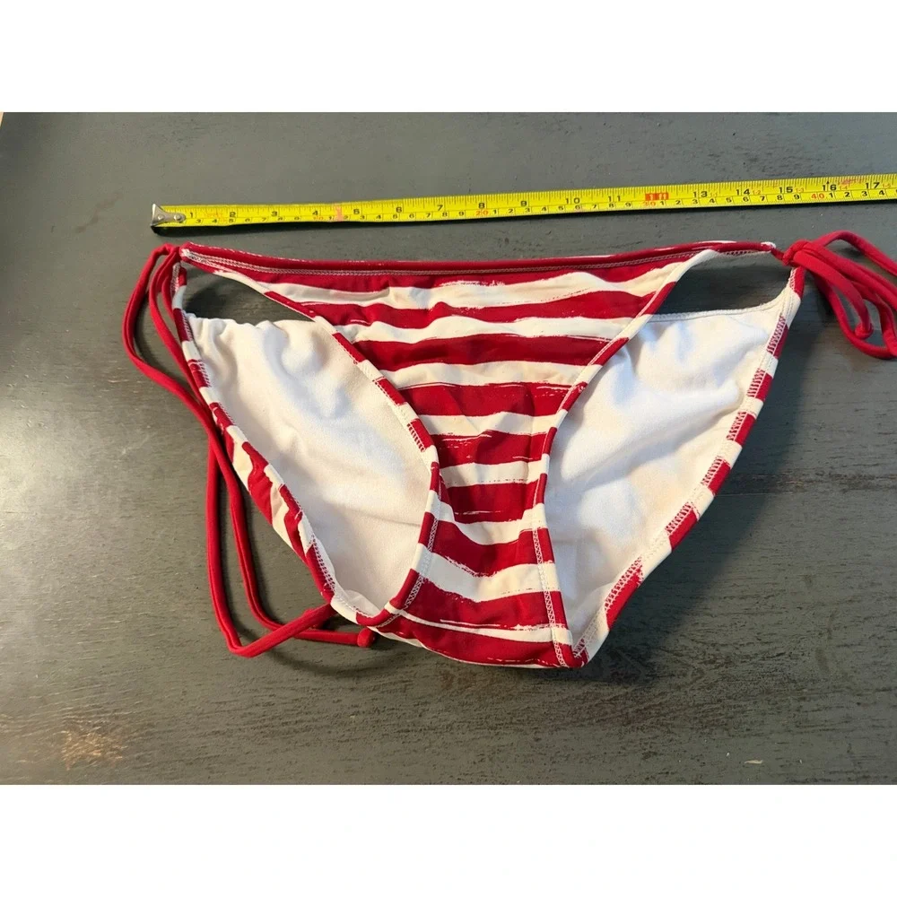 Xhilaration Red White Striped Side Tie Bikini Bottoms Swimwear Large Nautical